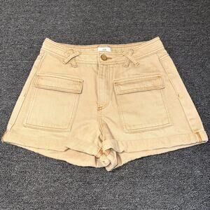 River Island Utility Shorts Womens 10 Beige High Rise Pockets Roll Cuff Summer